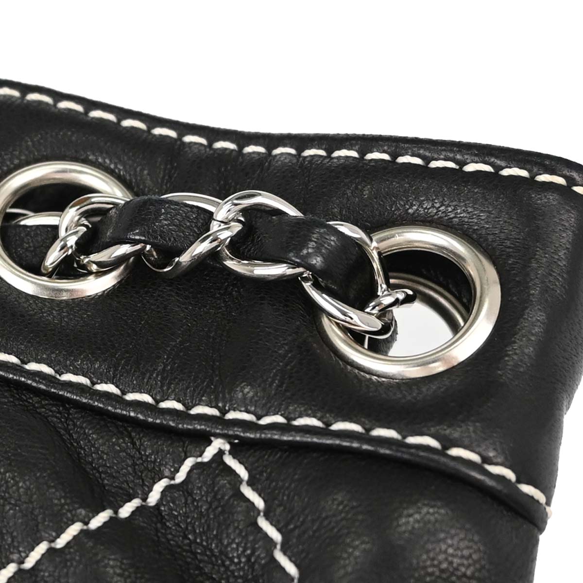 Chanel Black Lambskin Wild Stitch Chain Tote Handbag