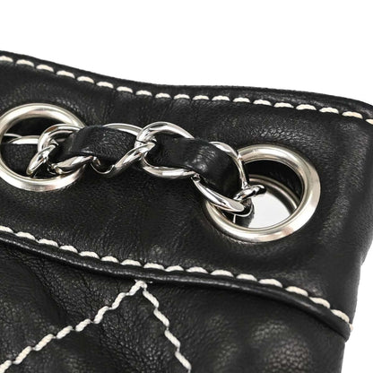 Chanel Black Lambskin Wild Stitch Chain Tote Handbag