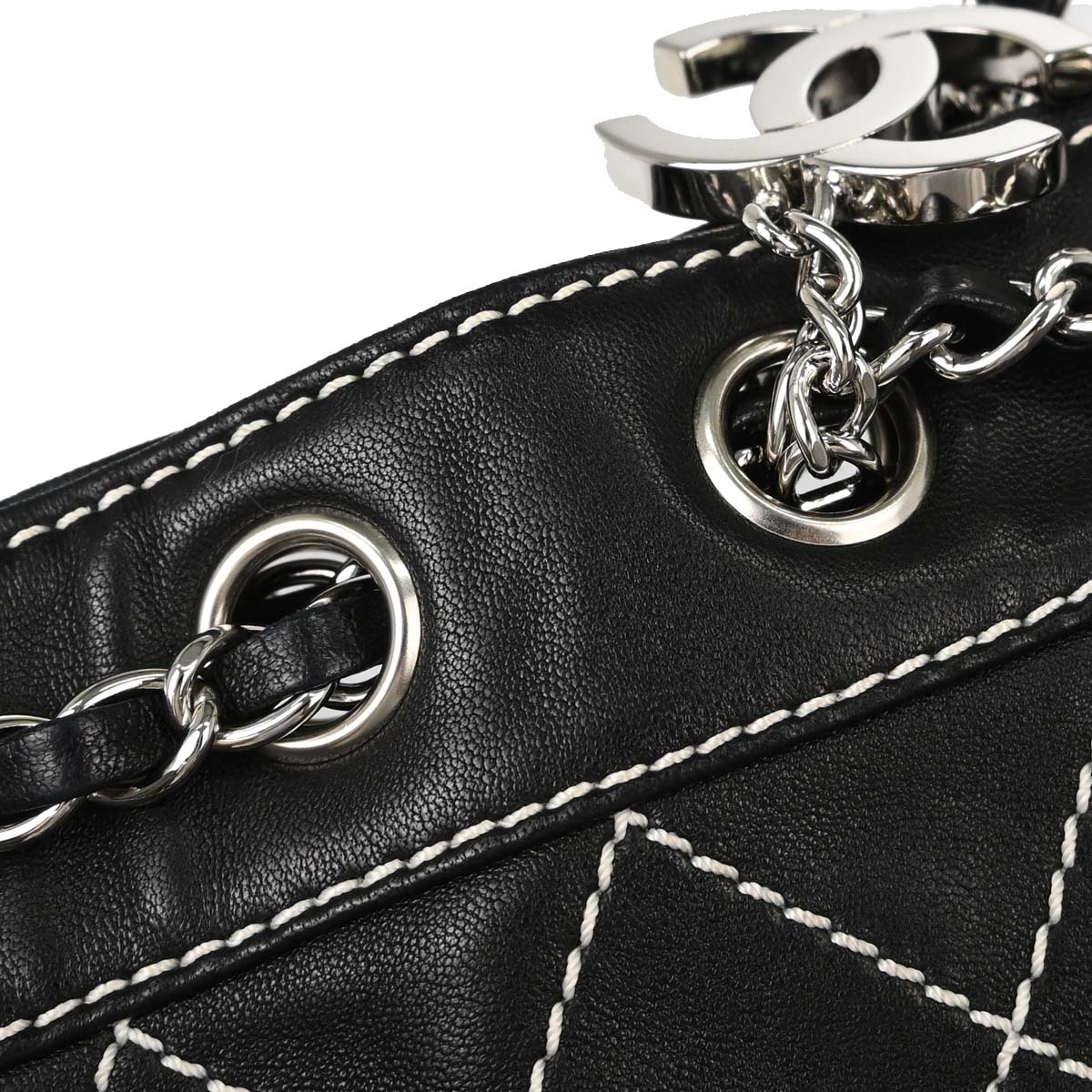 Chanel Black Lambskin Wild Stitch Chain Tote Handbag