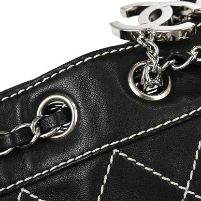 Chanel Black Lambskin Wild Stitch Chain Tote Handbag