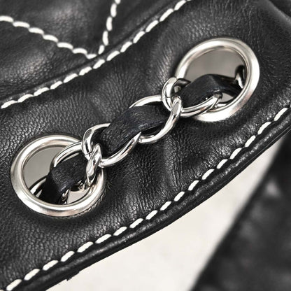 Chanel Black Lambskin Wild Stitch Chain Tote Handbag