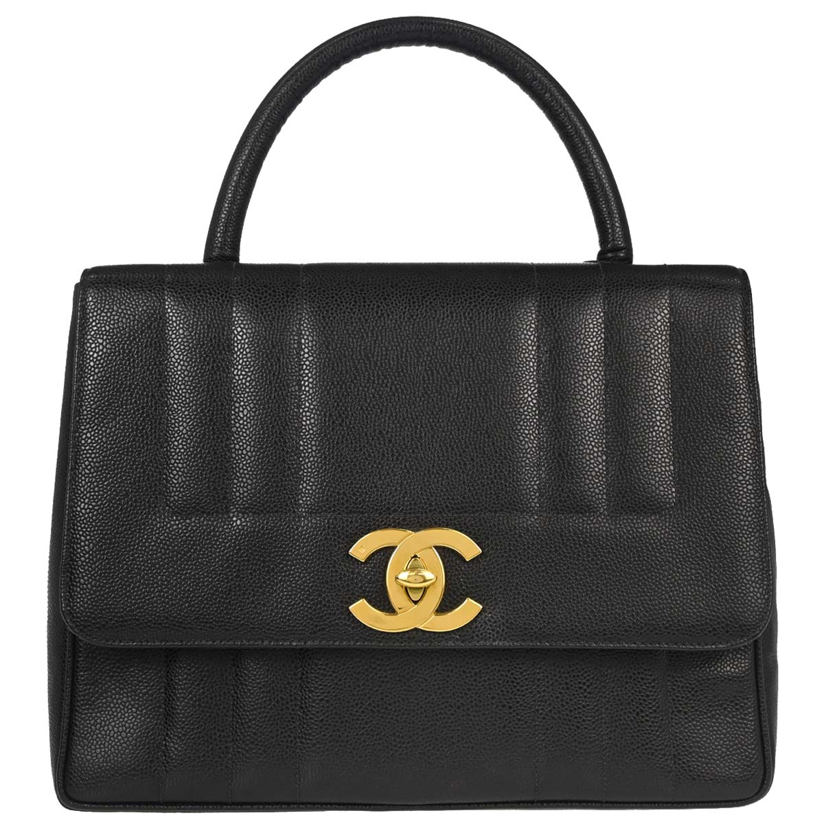 Chanel Black Caviar Skin Mademoiselle Straight Flap Top Handle Handbag