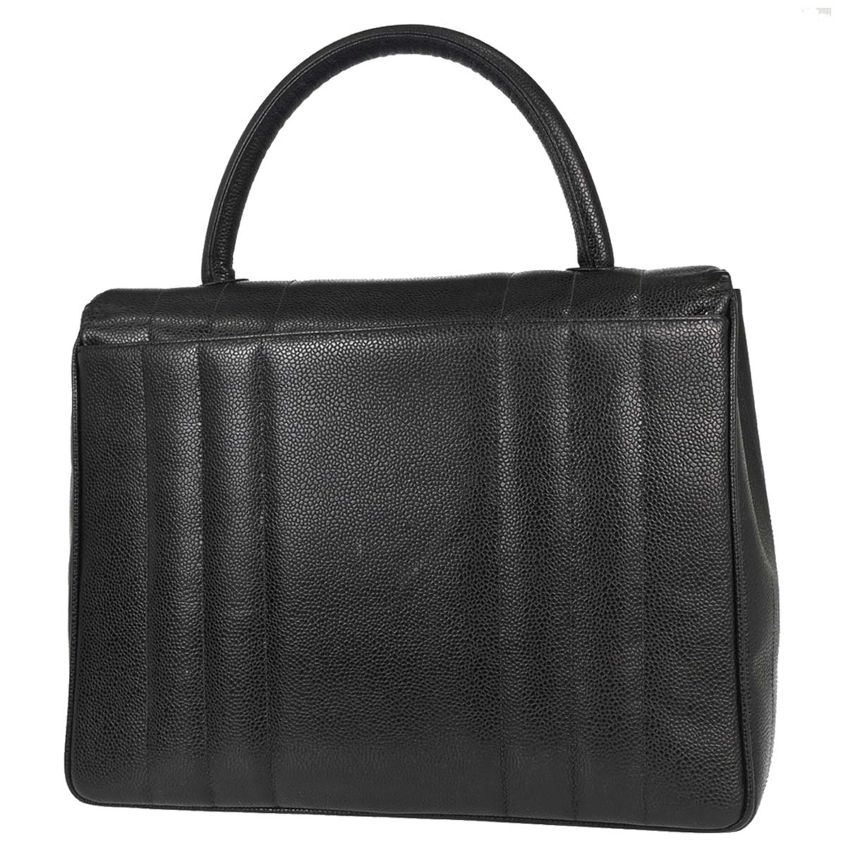 Chanel Black Caviar Skin Mademoiselle Straight Flap Top Handle Handbag