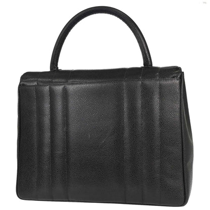 Chanel Black Caviar Skin Mademoiselle Straight Flap Top Handle Handbag
