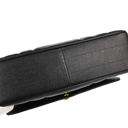 Chanel Black Caviar Skin Mademoiselle Straight Flap Top Handle Handbag