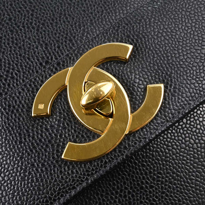 Chanel Black Caviar Skin Mademoiselle Straight Flap Top Handle Handbag