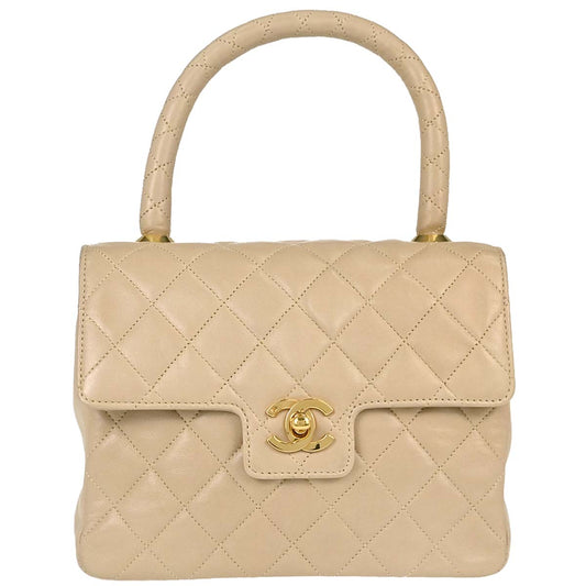 Chanel Beige Lambskin Top Handle Handbag