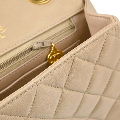 Chanel Beige Lambskin Top Handle Handbag