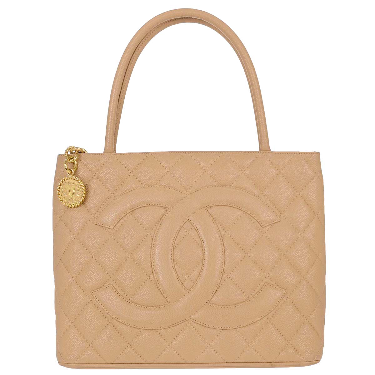 Chanel Beige Caviar Skin Medallion Tote Handbag