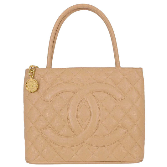 Chanel Beige Caviar Skin Medallion Tote Handbag