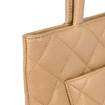 Chanel Beige Caviar Skin Medallion Tote Handbag