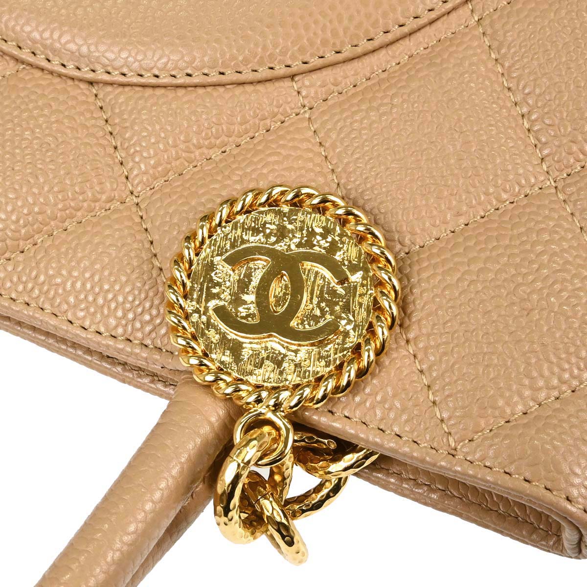 Chanel Beige Caviar Skin Medallion Tote Handbag