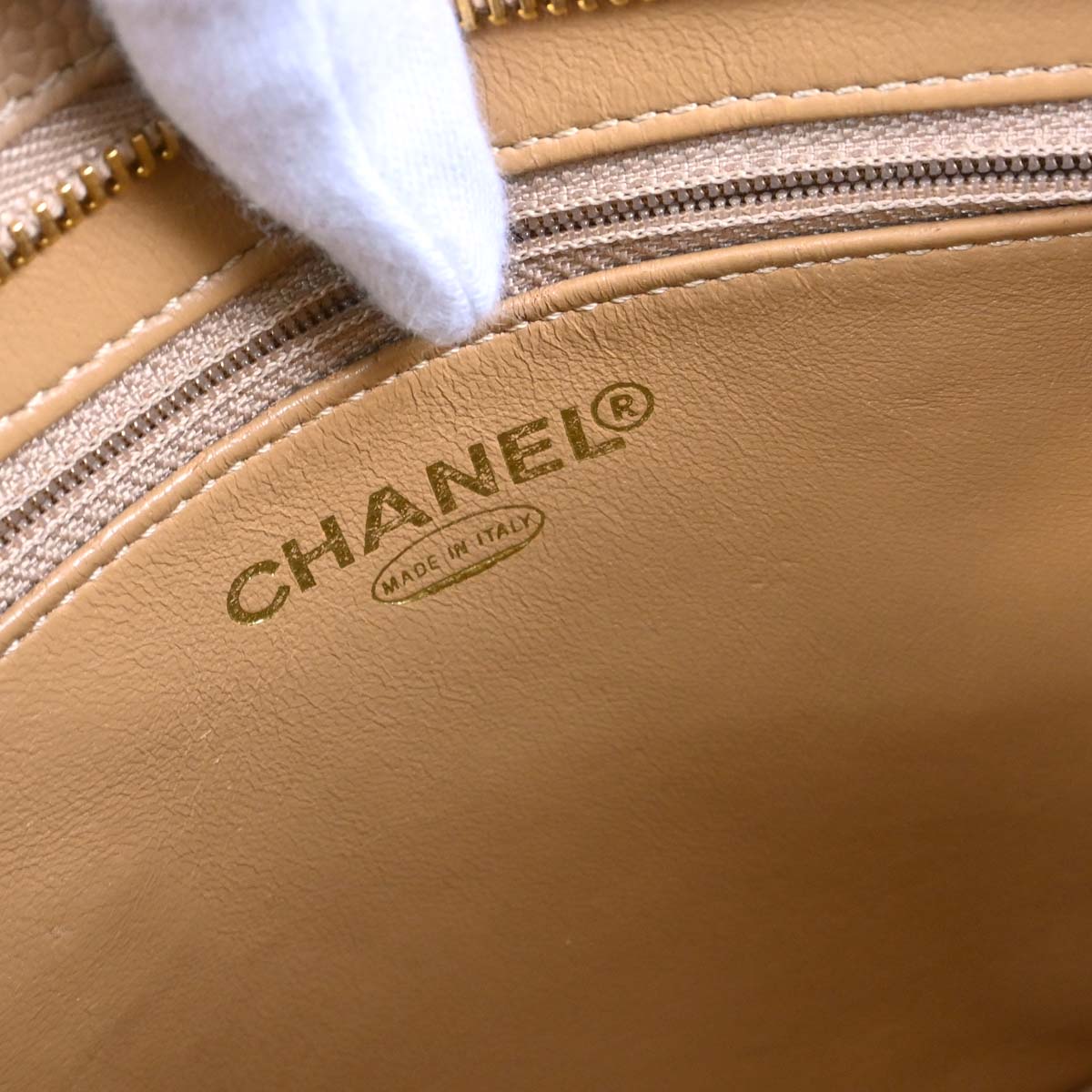 Chanel Beige Caviar Skin Medallion Tote Handbag