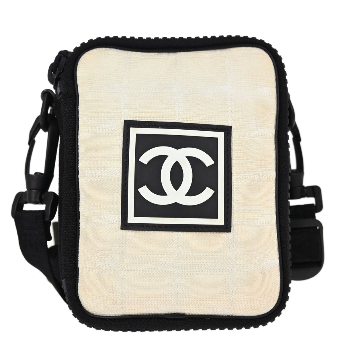 Chanel White Jacquard Nylon Travel Line Shoulder Bag