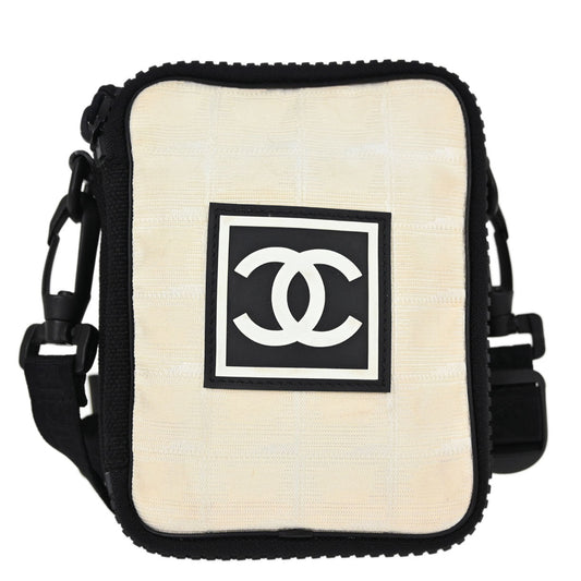 Chanel White Jacquard Nylon Travel Line Shoulder Bag