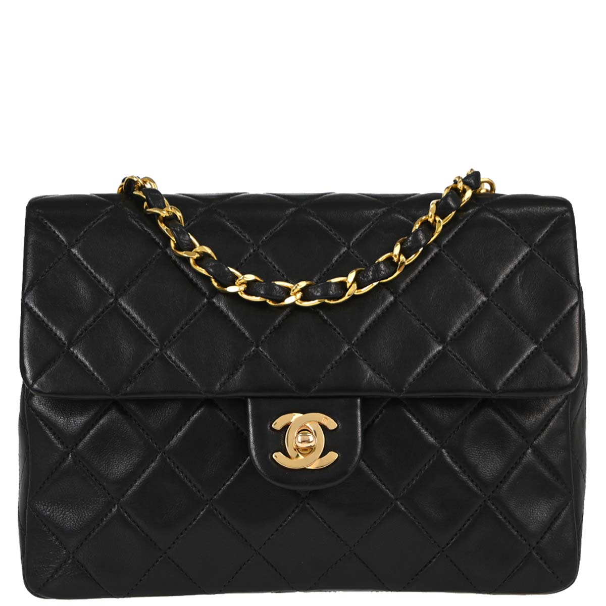 Chanel Black Lambskin Classic Square Flap Shoulder Bag 20