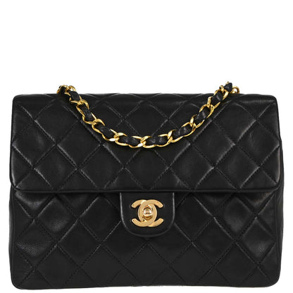 Chanel Black Lambskin Classic Square Flap Shoulder Bag 20