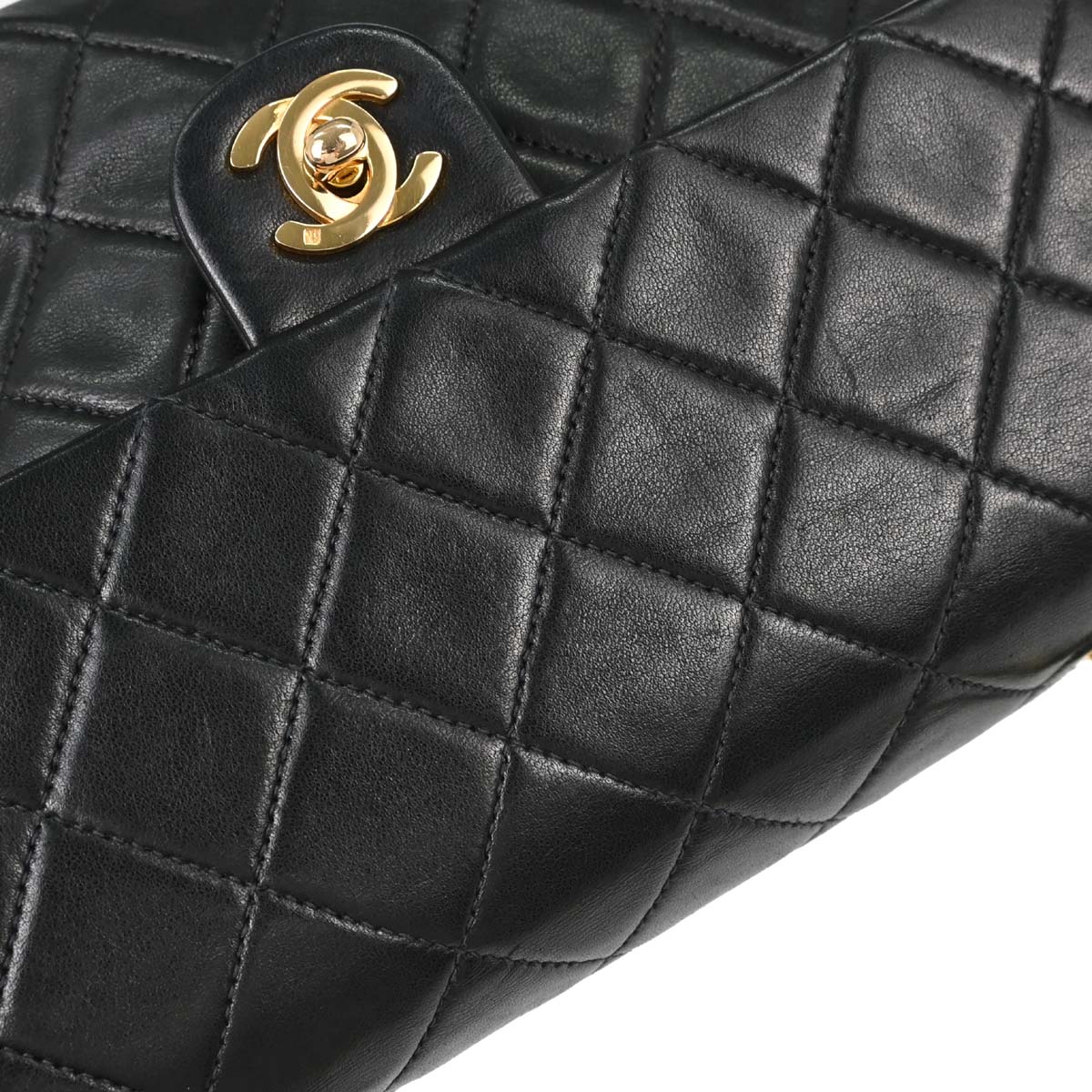 Chanel Black Lambskin Classic Square Flap Shoulder Bag 20