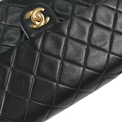 Chanel Black Lambskin Classic Square Flap Shoulder Bag 20