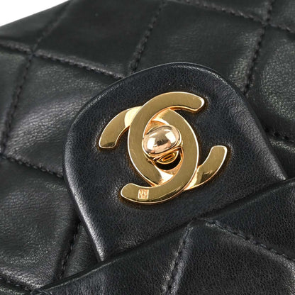 Chanel Black Lambskin Classic Square Flap Shoulder Bag 20
