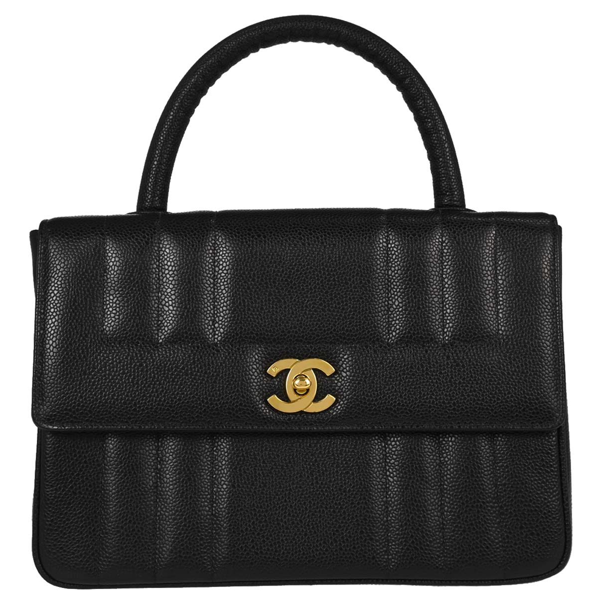 Chanel Black Caviar Skin Mademoiselle Straight Flap Top Handle Handbag