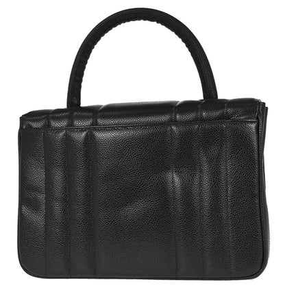 Chanel Black Caviar Skin Mademoiselle Straight Flap Top Handle Handbag