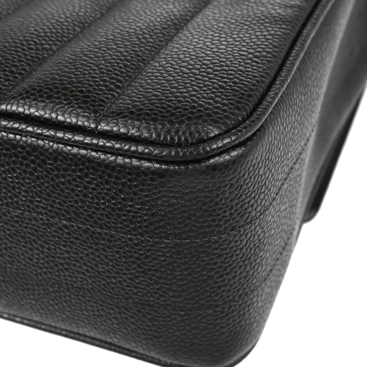 Chanel Black Caviar Skin Mademoiselle Straight Flap Top Handle Handbag