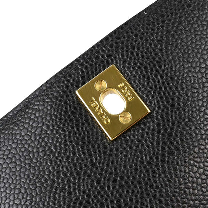 Chanel Black Caviar Skin Mademoiselle Straight Flap Top Handle Handbag