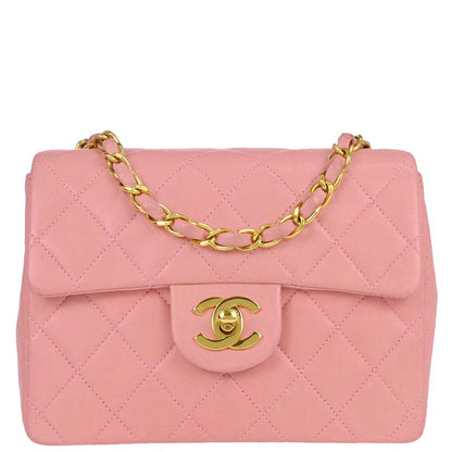 Chanel Pink Lambskin Mini Classic Square Flap Shoulder Bag 17