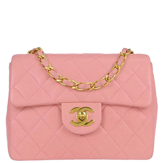 Chanel Pink Lambskin Mini Classic Square Flap Shoulder Bag 17