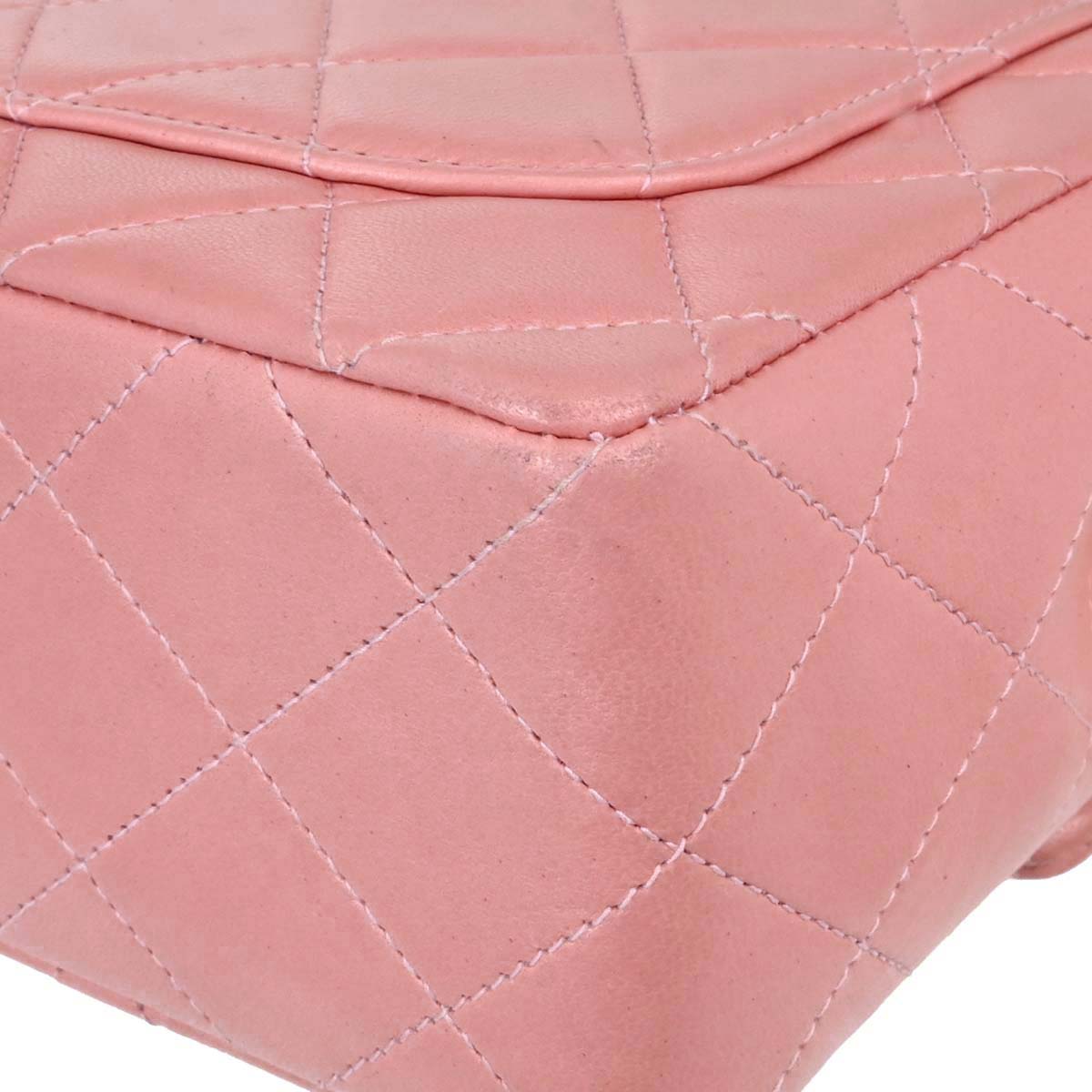 Chanel Pink Lambskin Mini Classic Square Flap Shoulder Bag 17