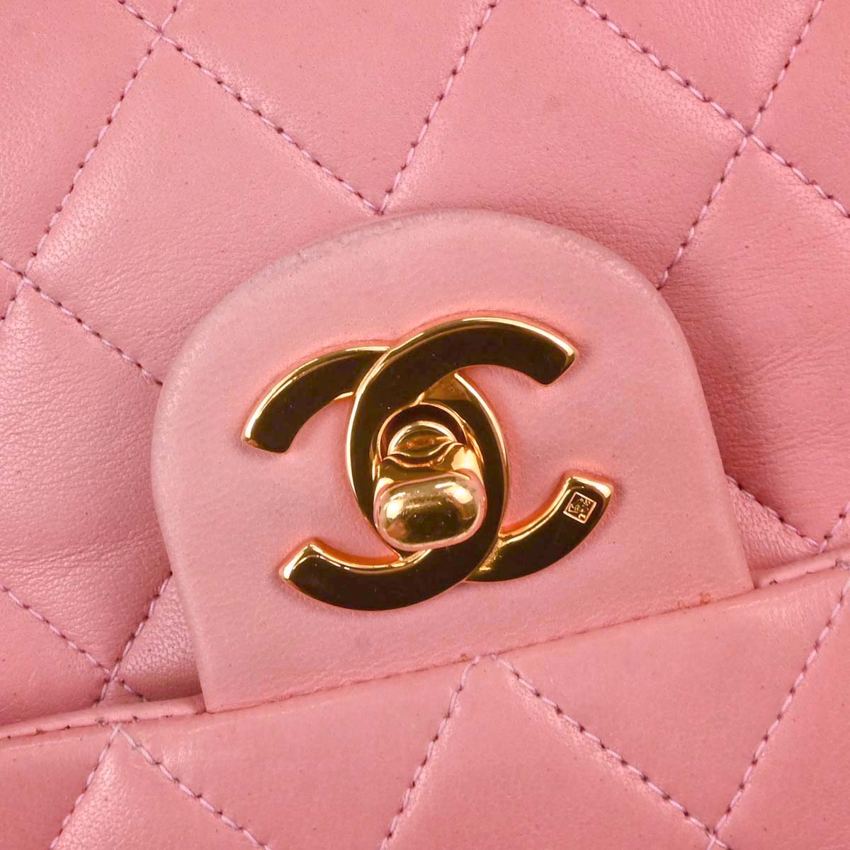 Chanel Pink Lambskin Mini Classic Square Flap Shoulder Bag 17