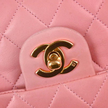 Chanel Pink Lambskin Mini Classic Square Flap Shoulder Bag 17