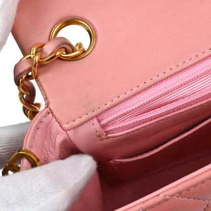 Chanel Pink Lambskin Mini Classic Square Flap Shoulder Bag 17