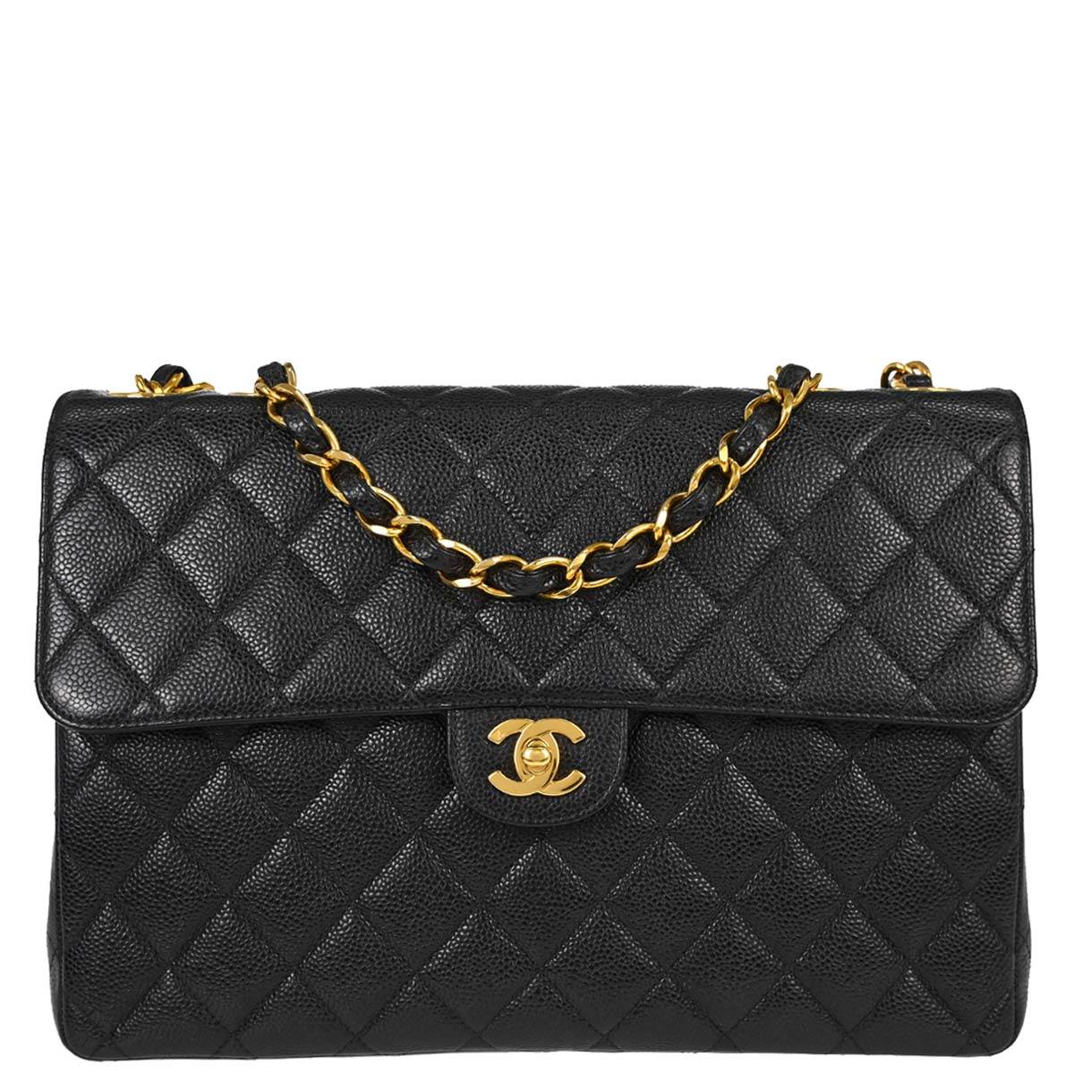 Chanel Black Caviar Skin Jumbo Classic Flap Shoulder Bag