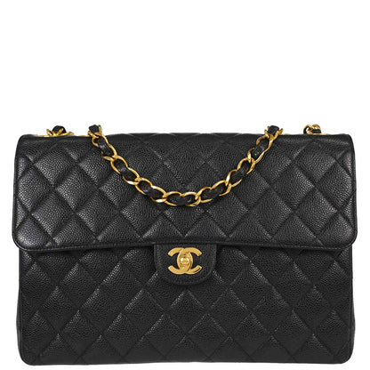 Chanel Black Caviar Skin Jumbo Classic Flap Shoulder Bag