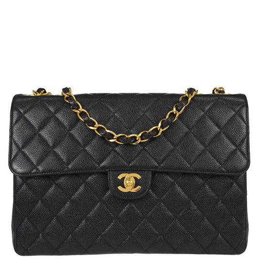 Chanel Black Caviar Skin Jumbo Classic Flap Shoulder Bag