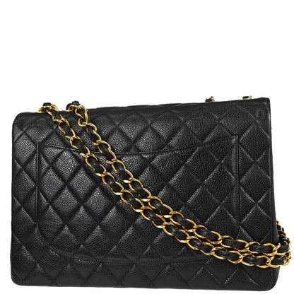 Chanel Black Caviar Skin Jumbo Classic Flap Shoulder Bag