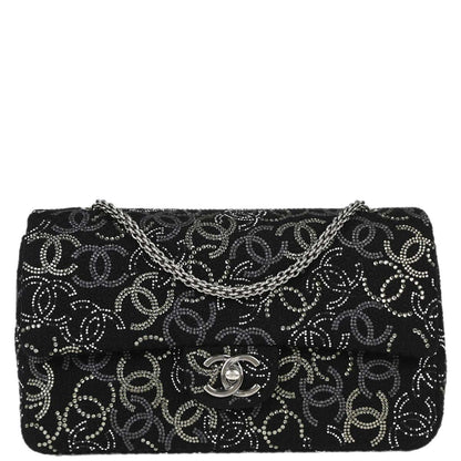 Chanel Black Fabric Rhinestone Medium Classic Double Flap Shoulder Bag