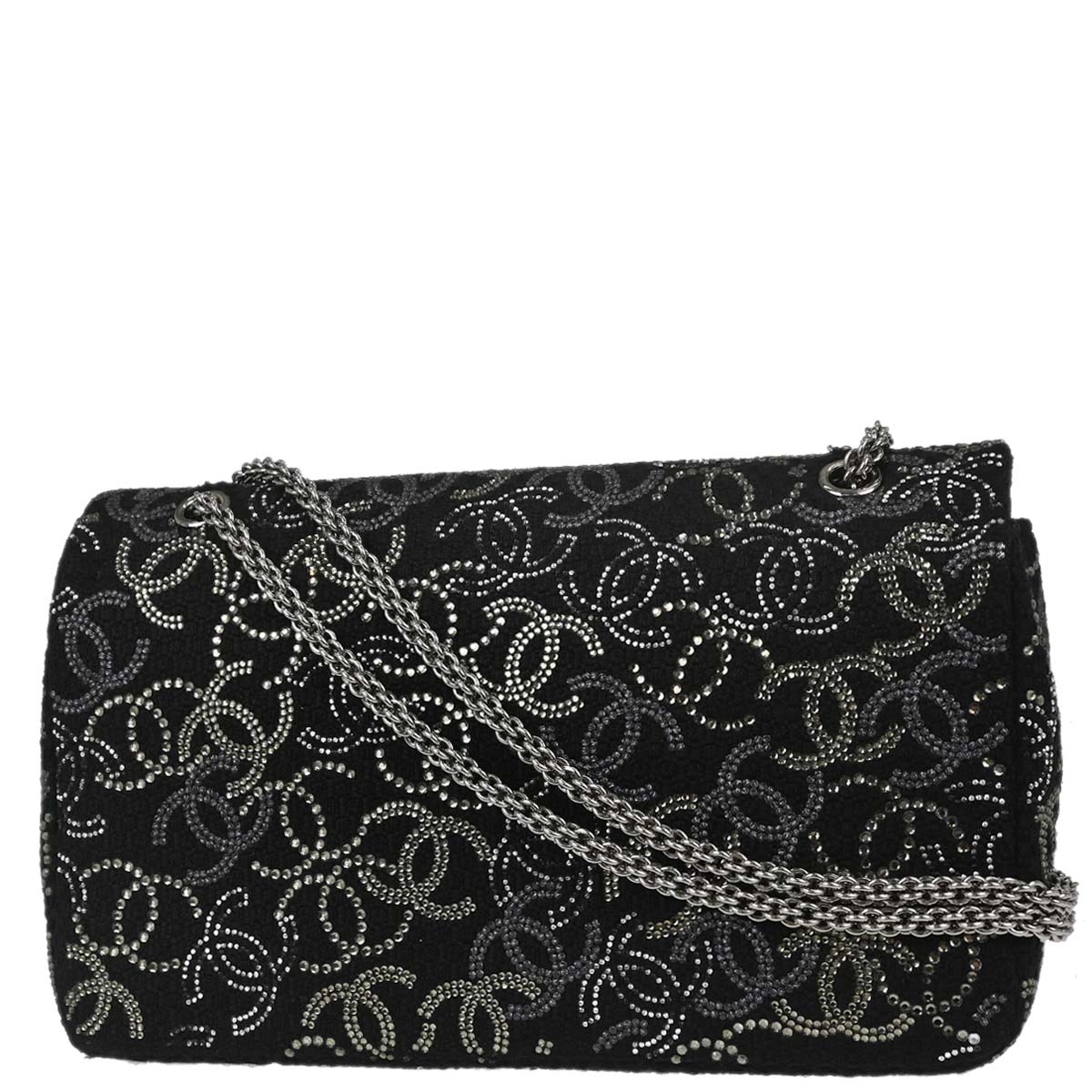 Chanel Black Fabric Rhinestone Medium Classic Double Flap Shoulder Bag