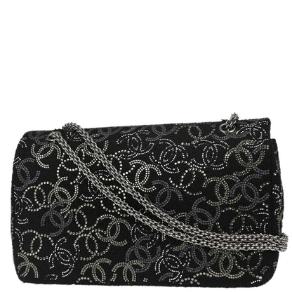 Chanel Black Fabric Rhinestone Medium Classic Double Flap Shoulder Bag
