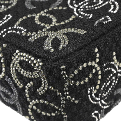 Chanel Black Fabric Rhinestone Medium Classic Double Flap Shoulder Bag