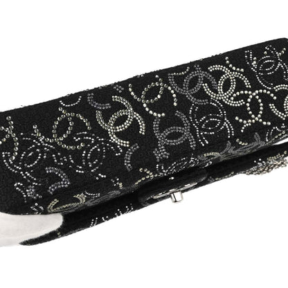 Chanel Black Fabric Rhinestone Medium Classic Double Flap Shoulder Bag