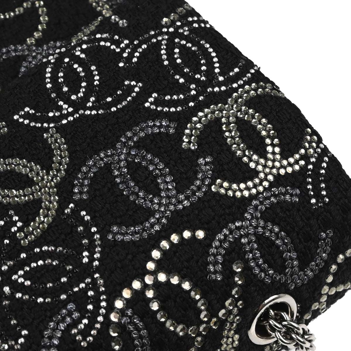 Chanel Black Fabric Rhinestone Medium Classic Double Flap Shoulder Bag