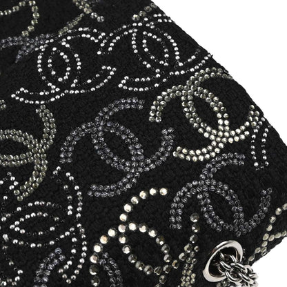 Chanel Black Fabric Rhinestone Medium Classic Double Flap Shoulder Bag