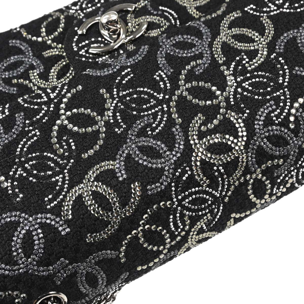 Chanel Black Fabric Rhinestone Medium Classic Double Flap Shoulder Bag