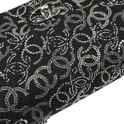 Chanel Black Fabric Rhinestone Medium Classic Double Flap Shoulder Bag