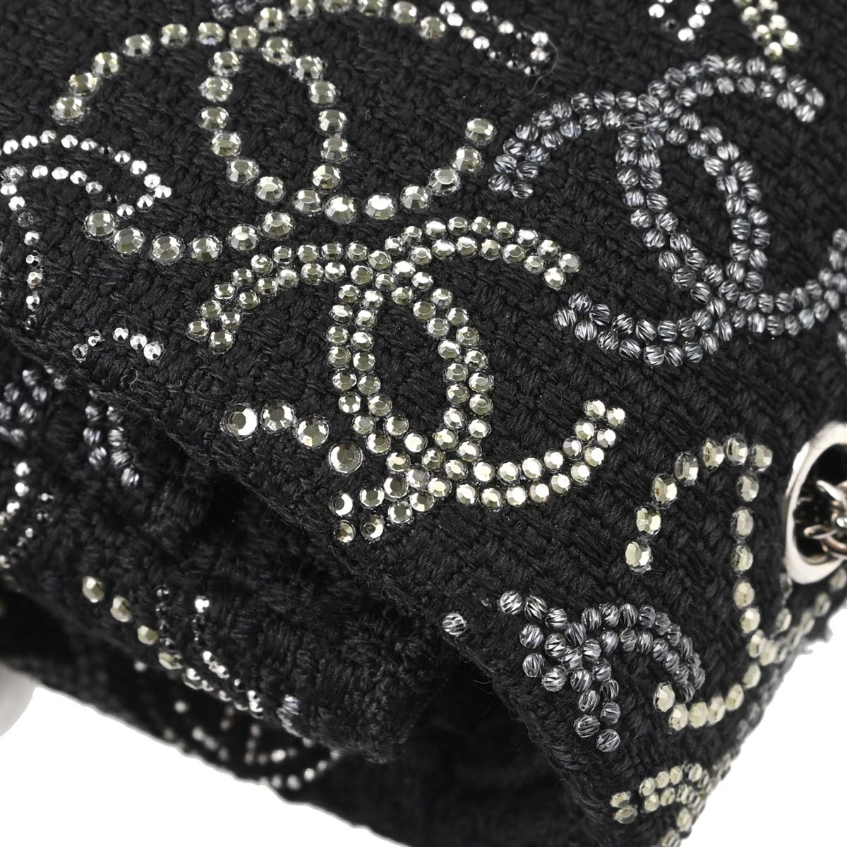 Chanel Black Fabric Rhinestone Medium Classic Double Flap Shoulder Bag