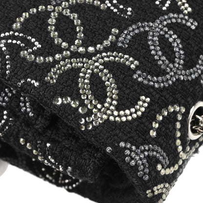 Chanel Black Fabric Rhinestone Medium Classic Double Flap Shoulder Bag