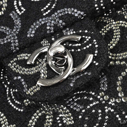 Chanel Black Fabric Rhinestone Medium Classic Double Flap Shoulder Bag
